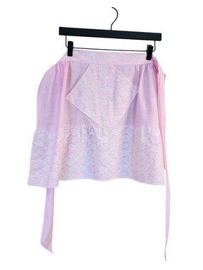 Vintage Handmade Half Apron Pink Lace Pockets